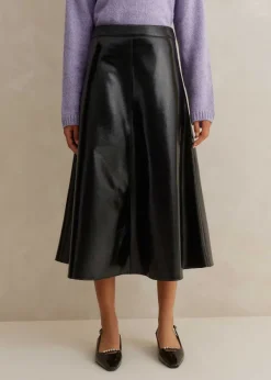 Discount ME+EM Patent Faux-Leather Midi Skirt Black