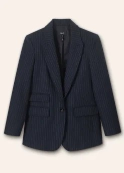 Hot ME+EM Pinstripe Bracelet Sleeve Boyfriend Blazer Navy/Charcoal