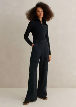 Clearance ME+EM Pinstripe Relaxed Straight Cargo Trouser Navy/Charcoal