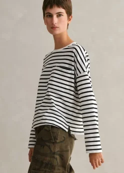Best ME+EM Pocket Detail Boxy Long Sleeve Stripe Top Black/Soft White