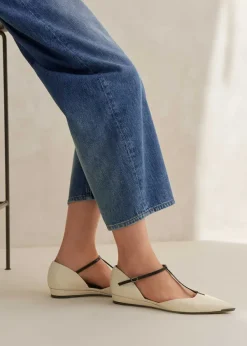 Best ME+EM Pointy T-Bar Wedge Off White/Black