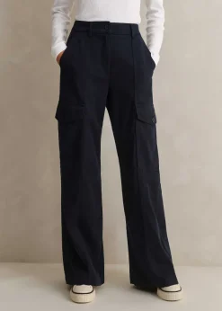 Hot ME+EM Regular Length Cotton Flared Cargo Trouser Navy