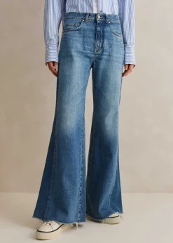 Hot ME+EM Regular Length Split Seam Flare Jean Blue