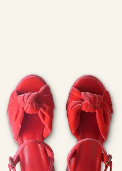 ME+EM Ruched Velvet Knot Platform Hot Coral