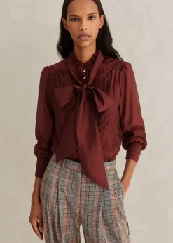 ME+EM Scallop Pleat Detail Blouse Tie + Cami Pecan