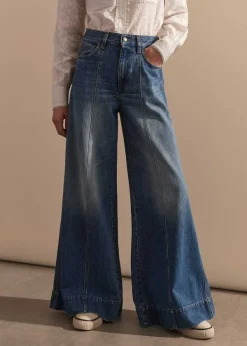 Sale ME+EM Seam Front Wide-Leg Flare Jean Mid Wash