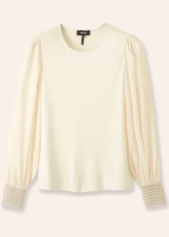 Hot ME+EM Sheer Sleeve Crew Neck Layering Top Cream