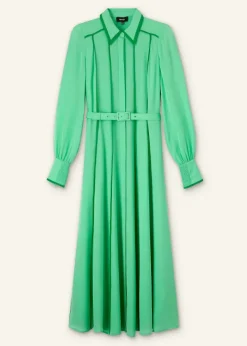 Hot ME+EM Silk Contrast Binding Maxi Shirt Dress + Belt Hot Mint/Spring Green