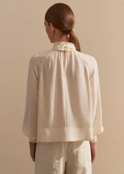 Sale ME+EM Silk High Neck Raglan Sleeve Top Cream