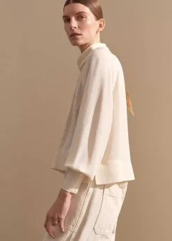 Sale ME+EM Silk High Neck Raglan Sleeve Top Cream