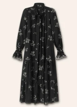 New ME+EM Silk Organza Cherry Blossom Print Maxi Dress Black/Light Cream
