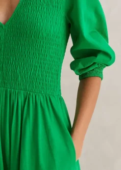 Sale ME+EM Slub Cotton V-Neck Maxi Dress Spring Green