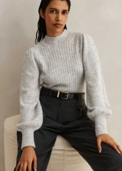 Clearance ME+EM Superfine Alpaca Pouf Sleeve Jumper Silver Grey M Lange