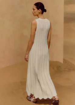Hot ME+EM Textured Cotton Knit Scallop Maxi Dress Cream