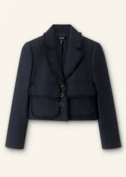 Hot ME+EM Textured Cotton-Blend Crop Jacket Navy