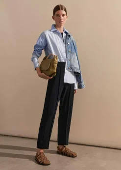 Sale ME+EM Textured High-Waisted Slim Crop Trouser Navy