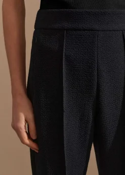 Sale ME+EM Textured High-Waisted Slim Crop Trouser Navy