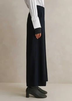 Sale ME+EM Textured High-Waisted Wide-Leg Crop Trouser Navy