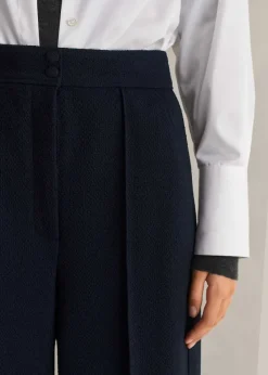 Sale ME+EM Textured High-Waisted Wide-Leg Crop Trouser Navy
