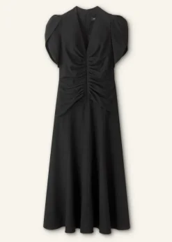 Online ME+EM Textured Pleat Front Midi Dress Black