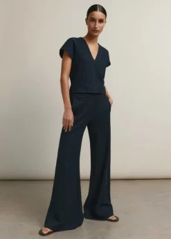 ME+EM Textured Wide-Leg Palazzo Pant Navy