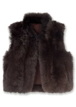 Best ME+EM Toscana Shearling Reversible Cropped Gilet Bitter Chocolate