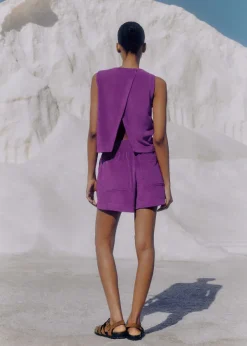 ME+EM Towelling Crop Top + Short Co-Ord Purple