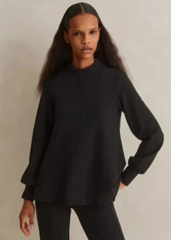 ME+EM Travel Tailoring Balloon Sleeve Swing Top Black
