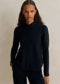 Clearance ME+EM Travel Tailoring Shirt Collar Swing Top Navy