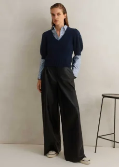 Discount ME+EM Ultra-Soft Leather Wide-Leg Trouser Black