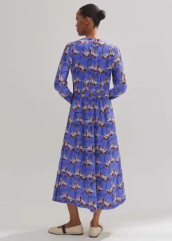 ME+EM Waterlily Print Midi Dress Winter Lilac/Black/Multi