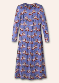 ME+EM Waterlily Print Midi Dress Winter Lilac/Black/Multi