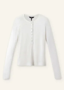 ME+EM Wool Jersey Henley Top Fresh White