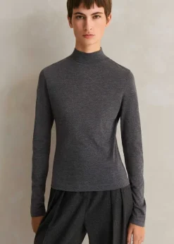 Best ME+EM Wool Jersey Roll Neck Top Grey Melange